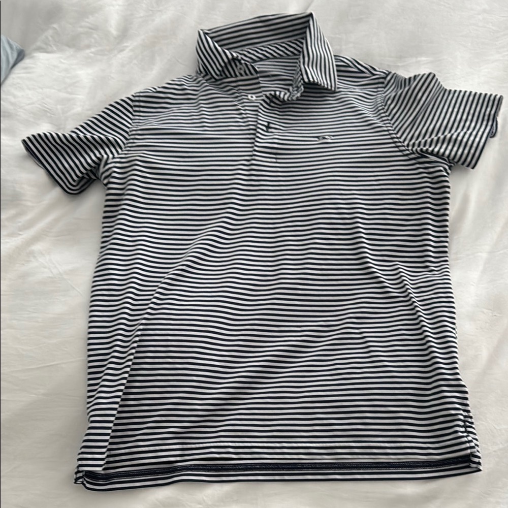Vineyard Vines Performance  Navy and White Striped Polo Shirt - Boys (L-14)